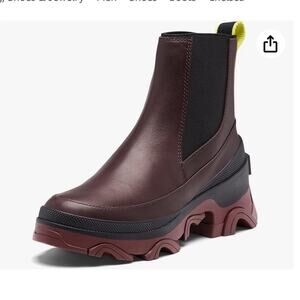 Sorel Womens Boots 7.5 Brex Chelsea Chunky Waterproof Ankle Burgundy Leather new